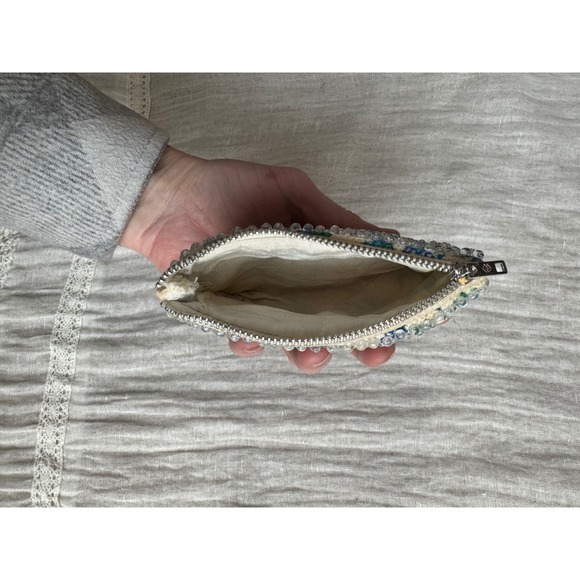 Vintage Small Beaded Coin Purse Pouch Blue Floral Clutch Wallet - Picture 6 of 9